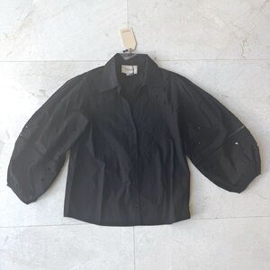 Figue Embroidered button down Shirt puffed sleeves black size 0